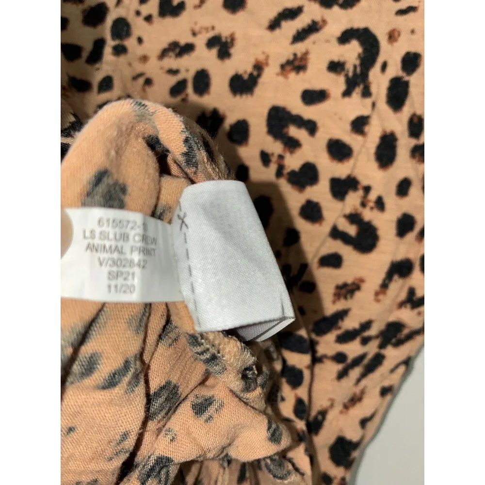 Banana Republic Top Women XS Brown Leopard Animal Print Cozy Slub Crew Neck LS - Picture 6 of 8